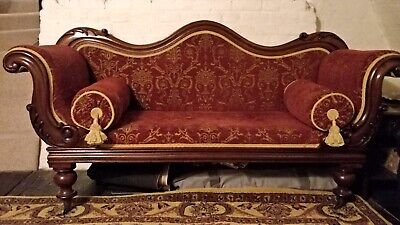 Elegantly Carved And Upholstered Antique Settee • 114£
