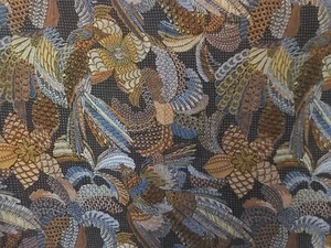 Vintage SpectrumTrend Fabric Brown Gold Pheasant Feathers 1.25 yds x 29"w - Picture 1 of 9