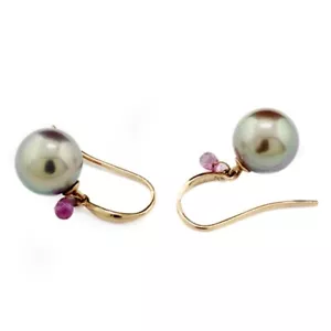 Beads Earrings 2 Color Breeding Beads Pink Sapphire 585 Red Gold Ear Hooks New - Picture 1 of 4