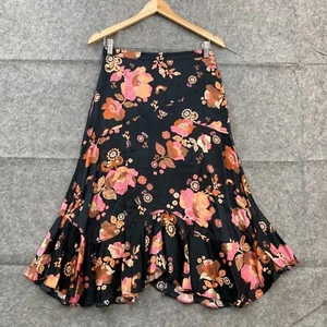 Odd Molly Skirt Womens 1 Small Black Floral Midi Satin Stretch Waist 23522 - Picture 1 of 7