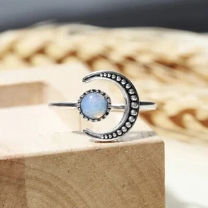 offener Ring Mondstein verstellbarer Ring synthetischer Zirkon silber - Bild 1 von 3