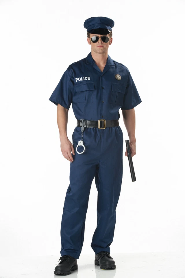 Disfraz de uniforme de policía 6 piezas azul marino S.S. Camisa Pantalones Sombrero Cinturón Insignia y Esposas Foto 1 de 1