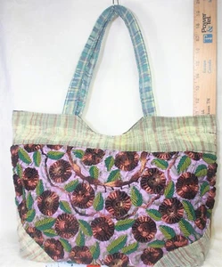 Large Fabric Shoulder Bag/Tote with Embroidered Flowers - Picture 1 of 7