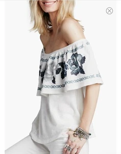 Free People Embroidered Floral Tapestry Off The Shoulder Top Size XS - Picture 1 of 10
