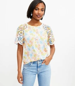 DAMEN LOFT Hortensie Ösen Flatterärmel T-Shirt 100 % Baumwolle Größe Small - Bild 1 von 5