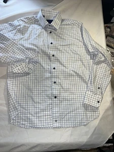 Camisa de vestir David Donahue manga larga abotonada para hombre 16 34/35blanco azul cuadros373 - Imagen 1 de 6