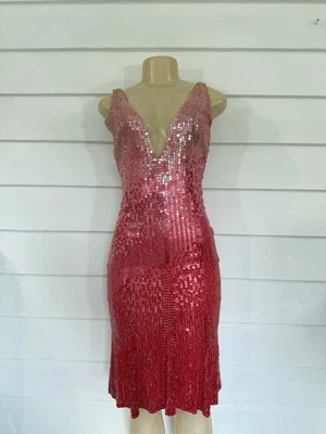 Vestido de cóctel vintage MANDALAY Ombre rojo rosa lentejuelas talla 6 Y431A usado Foto 1 de 4