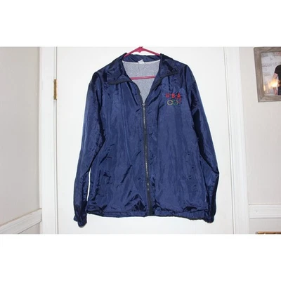 Chaqueta cortavientos vintage olímpica de EE. UU. azul marino con logotipo bordado para hombre Foto 1 de 4