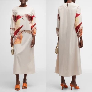 Maxi abito MISOOK dipinto tramonto manica blusa beige taglia XL nuovo con etichette - Foto 1 di 15