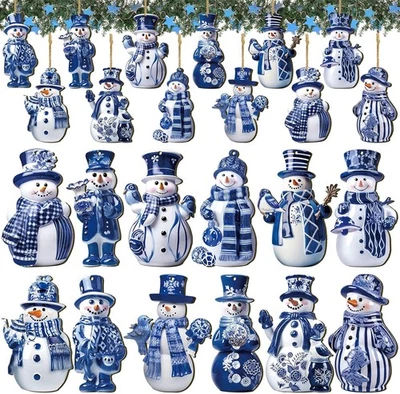 Barydat 36 Pcs Christmas Snowman Ornaments for Tree Blue and White Porcelain Chr - Image 1 of 4