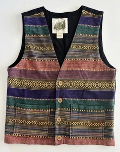 Vintage A-HA Colorful Vest 100% Cotton Made In Nepal Western Navajo Sz L Men’s - Picture 1 of 5