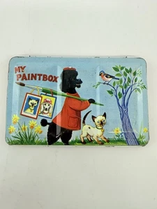 Vintage My Paintbox Lithograph Tin Paint Set Box Poodle, Cat, Bird Design - Picture 1 of 13