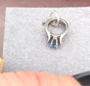 Sterling Silver Tiny Birthstone Synthetic blue Topaz Ring Charm - Picture 1 of 5