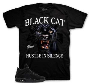 Shirt To Match Jordan 4 Black Cat AJ4 - Hustle In Silence Sneaker Tee - Picture 1 of 2