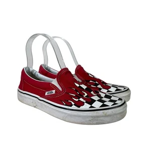 Sneakers Vans slip on a scacchi rosso stampa fiamma grunge skater sneakers M5 W6,5 - Foto 1 di 8