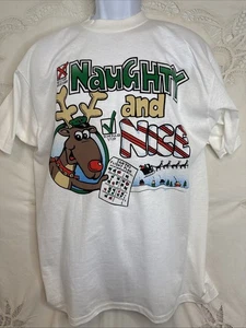 Vintage 90s NAUGHTY NICE Rudolph Fun Tees Christmas T shirt, Single Stitch Large - Picture 1 of 5