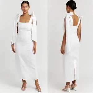 Dissh Aisle Midi-Kleid Leinen Schleife ärmellos weiß Größe 4 - Bild 1 von 6