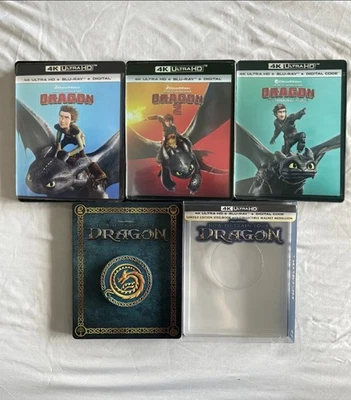 How to Train your Dragon 1-3 4K Blu Rays & Live Action 2025 4K Blu Ray Steelbook - Imagem 1 de 4