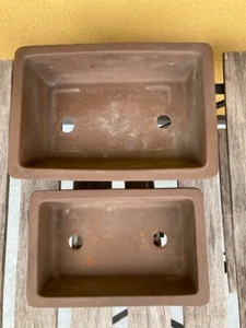 Japanese Bonsai Pot Tokoname 27cm×19cm×6.5cm 22.5cm×14.5cm×5cm Rectangle set VTG - Picture 1 of 10