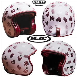 HJC V31 Disney Mickey MC8SF Pink Motorbike Retro Open Face Helmet ECE 22.06 - Picture 1 of 17