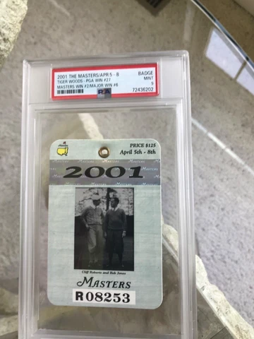 ๐ฅ๐ฅ RARE 2001 MASTERS BADGE TICKET AUGUSTA GOLF TIGER WOODS WINS! PSA 9!!๐ฅ๐ฅ Cover