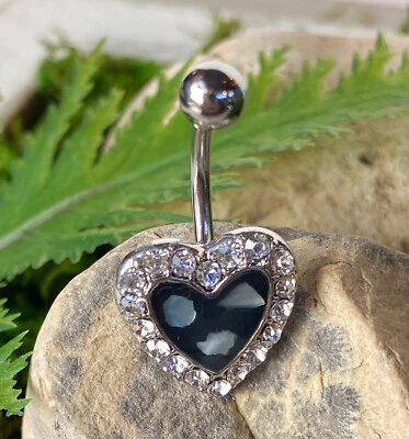 1 pieza Corazón pavimentado de cristal con incrustaciones de madreperla anillo ombligo perforado en el vientre Foto 1 de 2