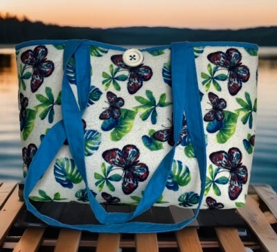 手工蝴蝶托特包中号白色蓝色绿色市场游泳池新品 — 第 1/4 张图片