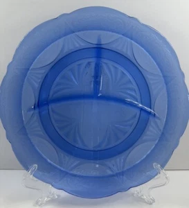 Vintage Hazel Atlas Blue Royal Lace Divided Grill Plate Depression Glass 10” - Picture 1 of 8