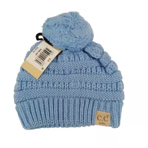 CC Kids Winter Beanie Textured One Size Blue - Picture 1 of 10