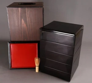 Traditional Japanese Lacquer Wooden 5 Tiered Boxes 13.31inch Lunch Bento Jubako - Picture 1 of 20