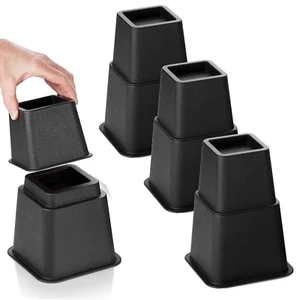 8Pcs Black Bed Risers Set Heavy Duty Lift Blocks Adjustable Height to 8, 5 or 3 - Picture 1 of 12
