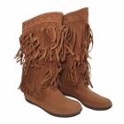 Rampage Womens 8.5M Cantrell Brown Fringe Pull On Boot Mid Calf Boho Hippie 70s