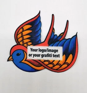 Printed fabric iron on patch with cut-outs (decoupage).- Your Picture Logo - Picture 1 of 10