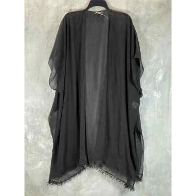 INC INTERNATIONAL CONCEPT Mujer Negro Frontal Abierto Flecos Kimono Encubrimiento Talla OS Foto 1 de 4