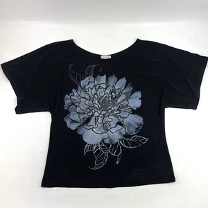 Bleeker & McDougal Black Embellished Flower Top Blouse Women's Size L - Picture 1 of 9