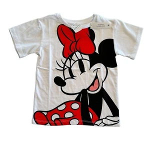 Disney Minnie Mouse Tee Shirt, Girls XS 4 / 5 White Tee Red Bow Lightweight NWT - Picture 1 of 10
