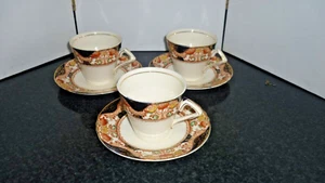 Vintage Art Deco 30er Jahre Myott und Sohn Porzellan Imari Muster 3x Tassen und Untertassen - Bild 1 von 3