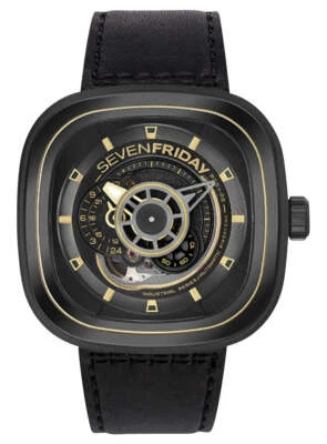 SEVENFRIDAY P-Series Automatic Gunmetal PVD Black Leather Mens Watch P2B/02 - Image 1 of 4