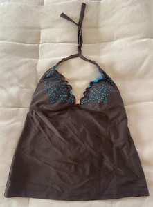 Mossimo Women's Brown Teal Tankini Top Removable Pads Size S Hand Wash - Picture 1 of 6