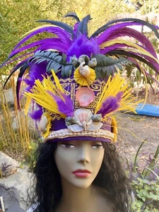 Handmade Feathered Tahitian Dance Head Piece. Beautiful New. One Of A Kind. - Picture 1 of 7
