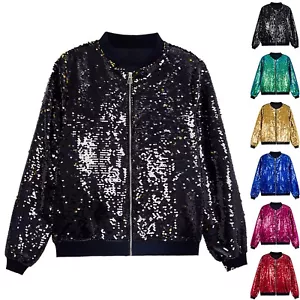Men's Sequin Jacket Party Coat Festive Outfit Flip Sequin Concert Baseball - Picture 1 of 27