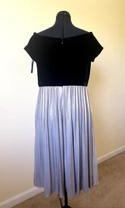 Donna Morgan Women's Black Velvet Metalic Gold grey Off The Shoulder Dress 14 - Picture 1 of 4