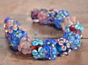 New 15 pc set Fine Murano Lampwork Glass Beads - 12mm Flowers - A8588c
