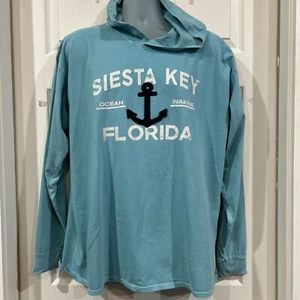 Camisa informal Siesta Key Florida azul 84 con capucha para mujer XL lavado de sol manga larga - Imagen 1 de 10