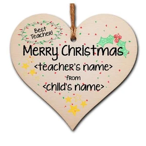Personalised Handmade Wooden Christmas Hanging Heart Gift Merry Xmas teacher - Picture 1 of 5
