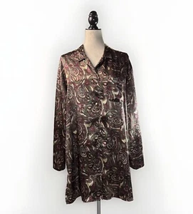 Camisa Camisón De Colección Victoria's Secret Satén Dormir L Rojo Verde Paisley Abotonada - Imagen 1 de 15