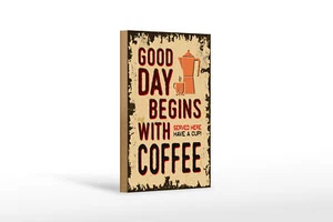 Holzschild Retro 12x18 cm Kaffee good day begins Coffee Deko Schild wooden sign - Picture 1 of 5