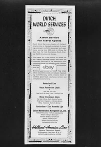 HOLLAND AMERICA LINE 1958 DUTCH WORLD SERVICE NEDERLAND-INTEROCEAN-200 SHIPS AD - Bild 1 von 1