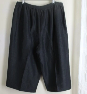 PRECIOSOS Pantalones Cortos Capris Eskandar Talla 3 NEGRO CARBÓN Lino Lana 18" En Entrepierna Foto 1 de 4