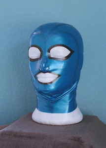 Latex Maske/ blau metallic/ Größe M - Foto 1 di 4